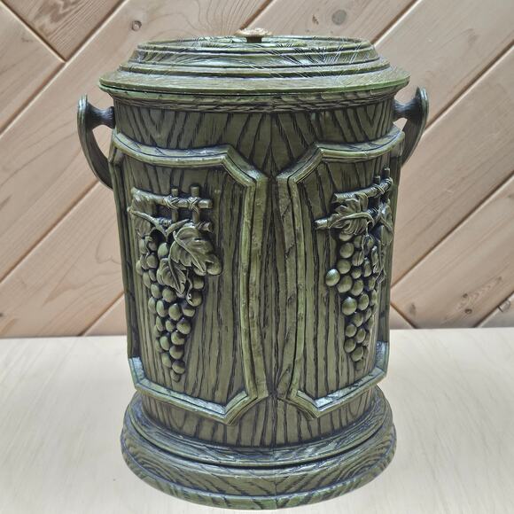Vintage MCM 1960s Faux Wood Ice Bucket Cooler Barware Green Grapes w Handle - Picture 3 of 8